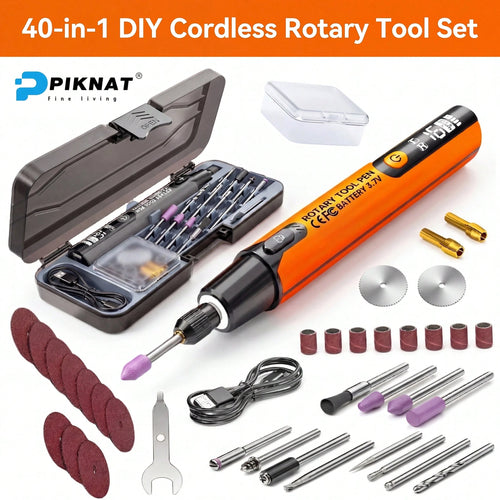 WOLDSATR 40-In-1 Handheld Mini Cordless Rotary Tool Kit, 6 Variable Speed USBRechargeable With LED Light & LCD Display, 3.7V 16000RPM For DIY Crafts, Precision Sanding,Polishing & Drilling