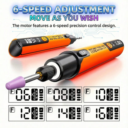 WOLDSATR 40-In-1 Handheld Mini Cordless Rotary Tool Kit, 6 Variable Speed USBRechargeable With LED Light & LCD Display, 3.7V 16000RPM For DIY Crafts, Precision Sanding,Polishing & Drilling