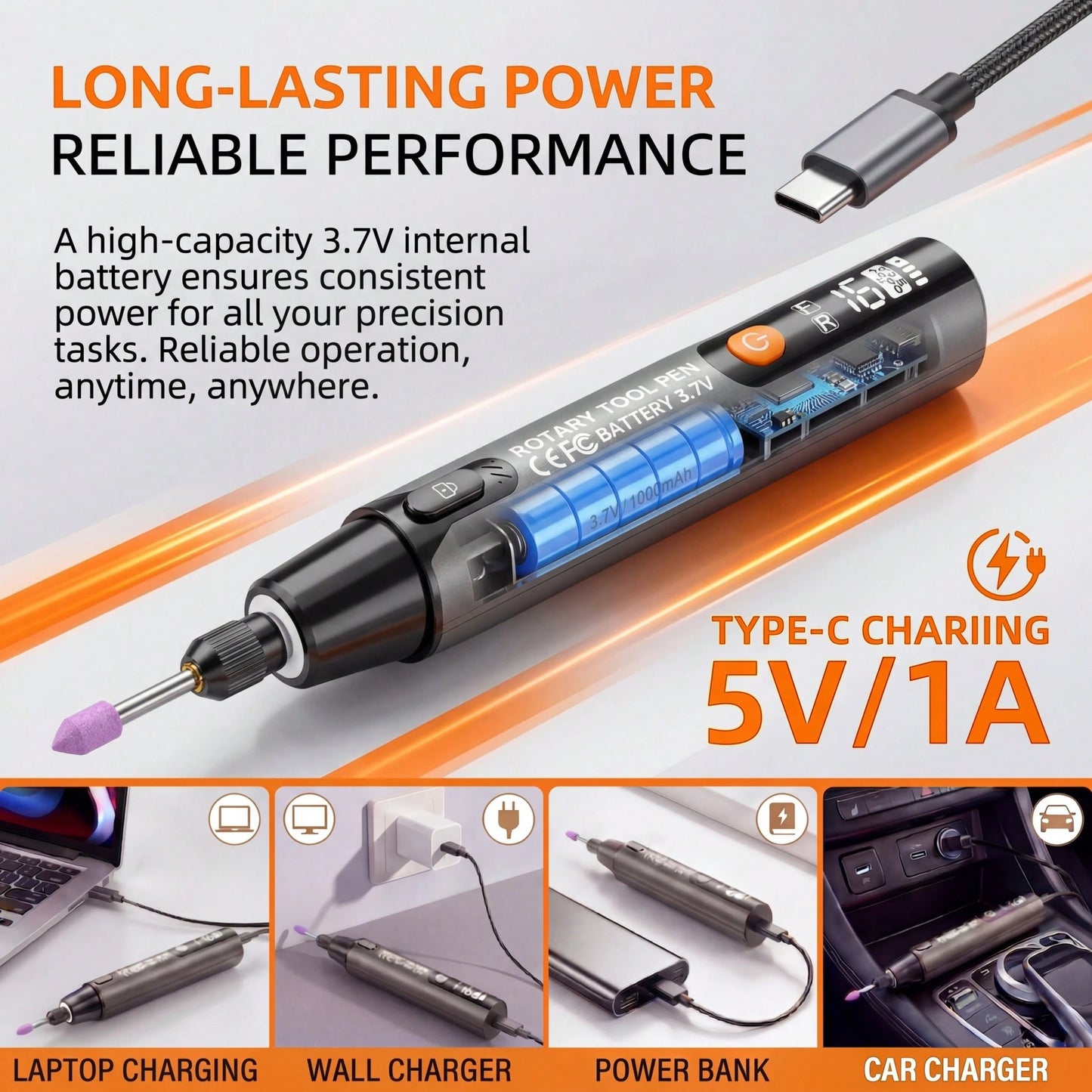 WOLDSATR 40-In-1 Handheld Mini Cordless Rotary Tool Kit, 6 Variable Speed USBRechargeable With LED Light & LCD Display, 3.7V 16000RPM For DIY Crafts, Precision Sanding,Polishing & Drilling