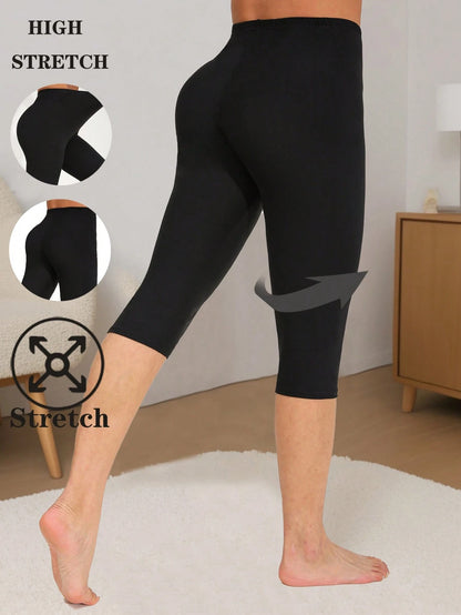 Women Casual Fashion Elastic Sports Black Leggings Fitness Exercise Running Legging Home Hip Lifting Yoga Outdoor Play Vacation Walking Capri Summer