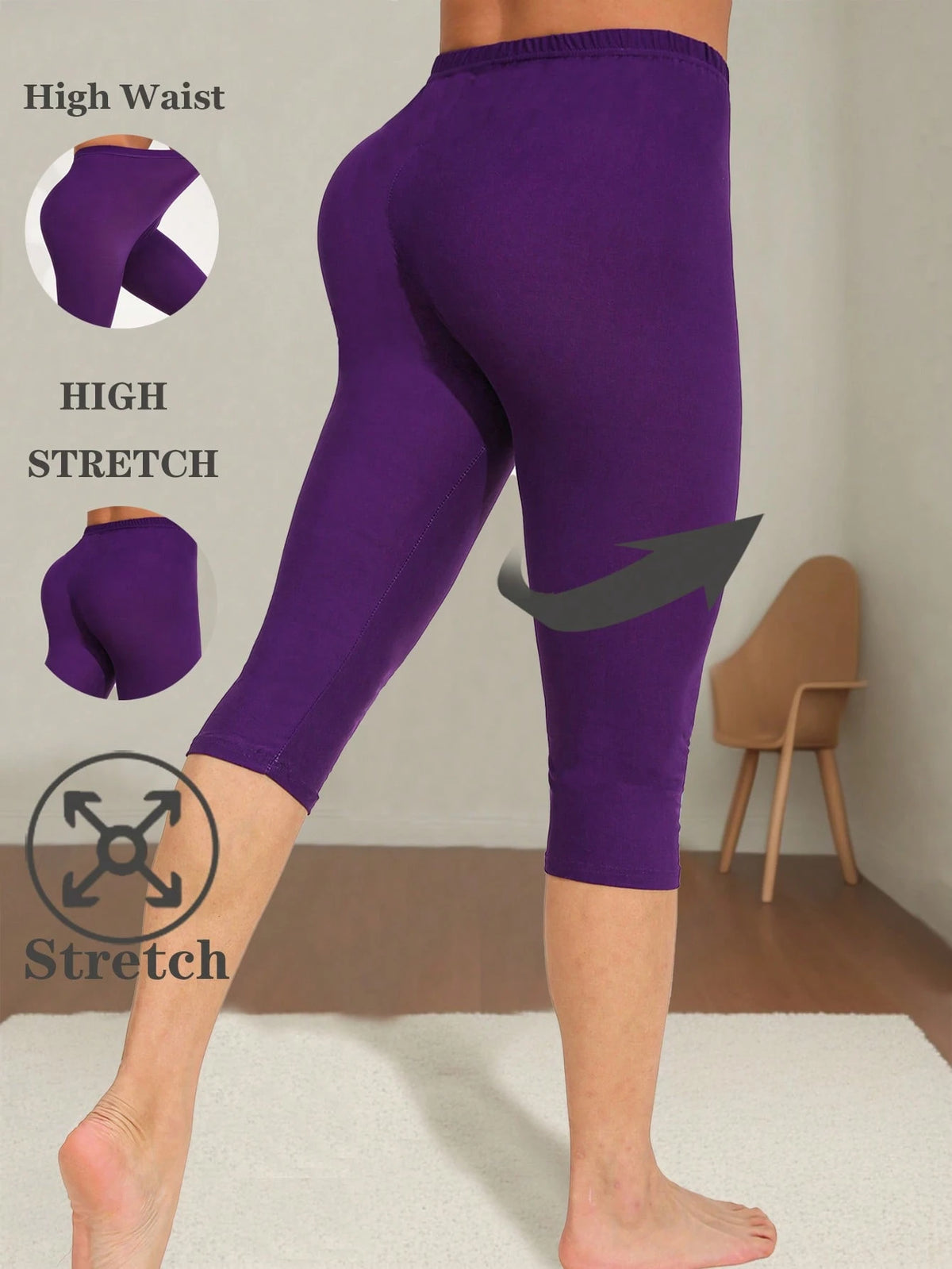 Women Casual Fashion Elastic Sports Black Leggings Fitness Exercise Running Legging Home Hip Lifting Yoga Outdoor Play Vacation Walking Capri Summer