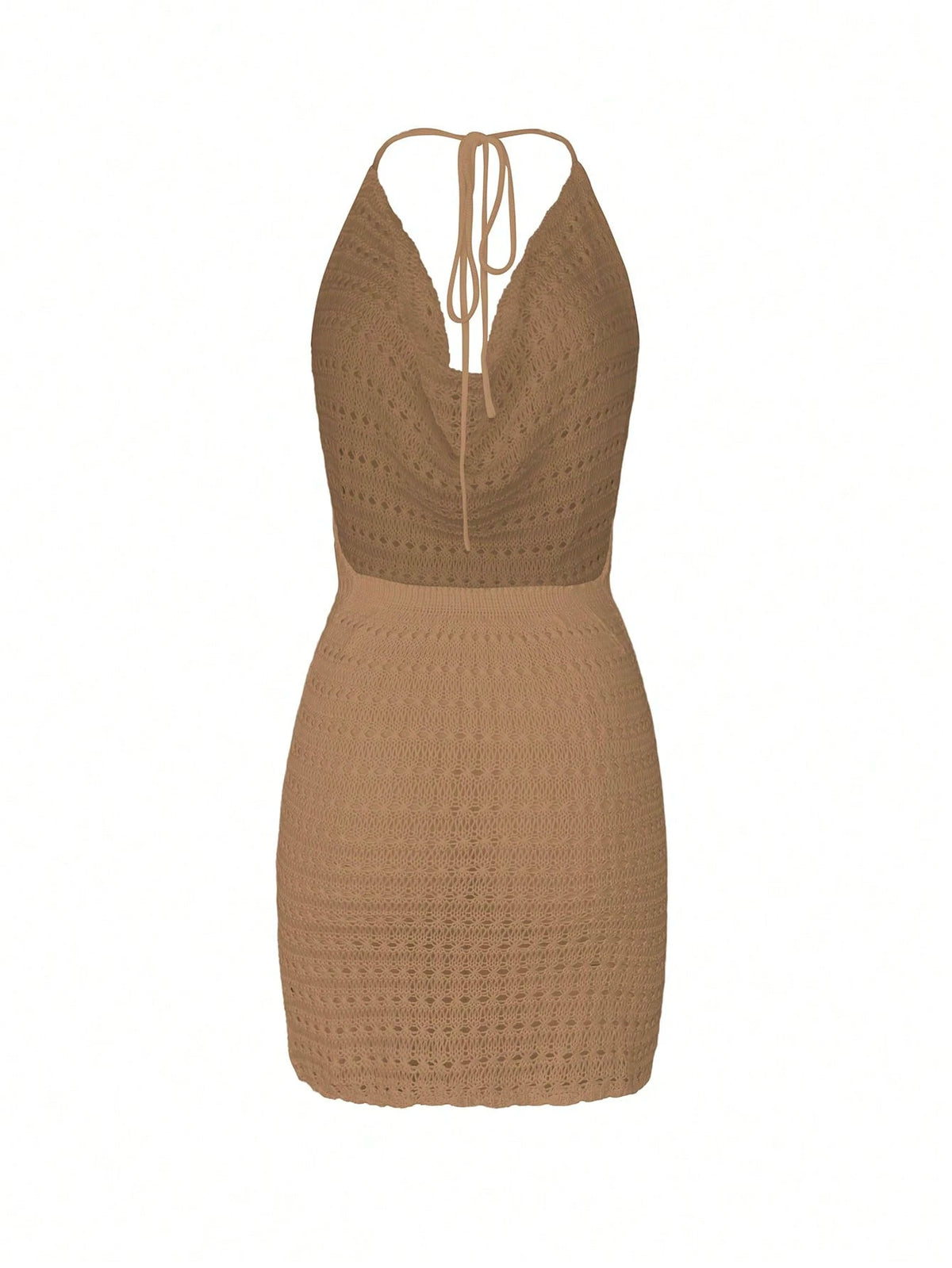 Women's 2026 New Summer Beach Solid Color Thin Sexy Hollow Out Sheer Knit Backless Sequin Design Halter Neck Short Cover-Up Dress Vacation
