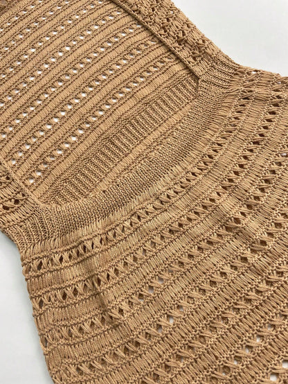 Women's 2026 New Summer Beach Solid Color Thin Sexy Hollow Out Sheer Knit Backless Sequin Design Halter Neck Short Cover-Up Dress Vacation