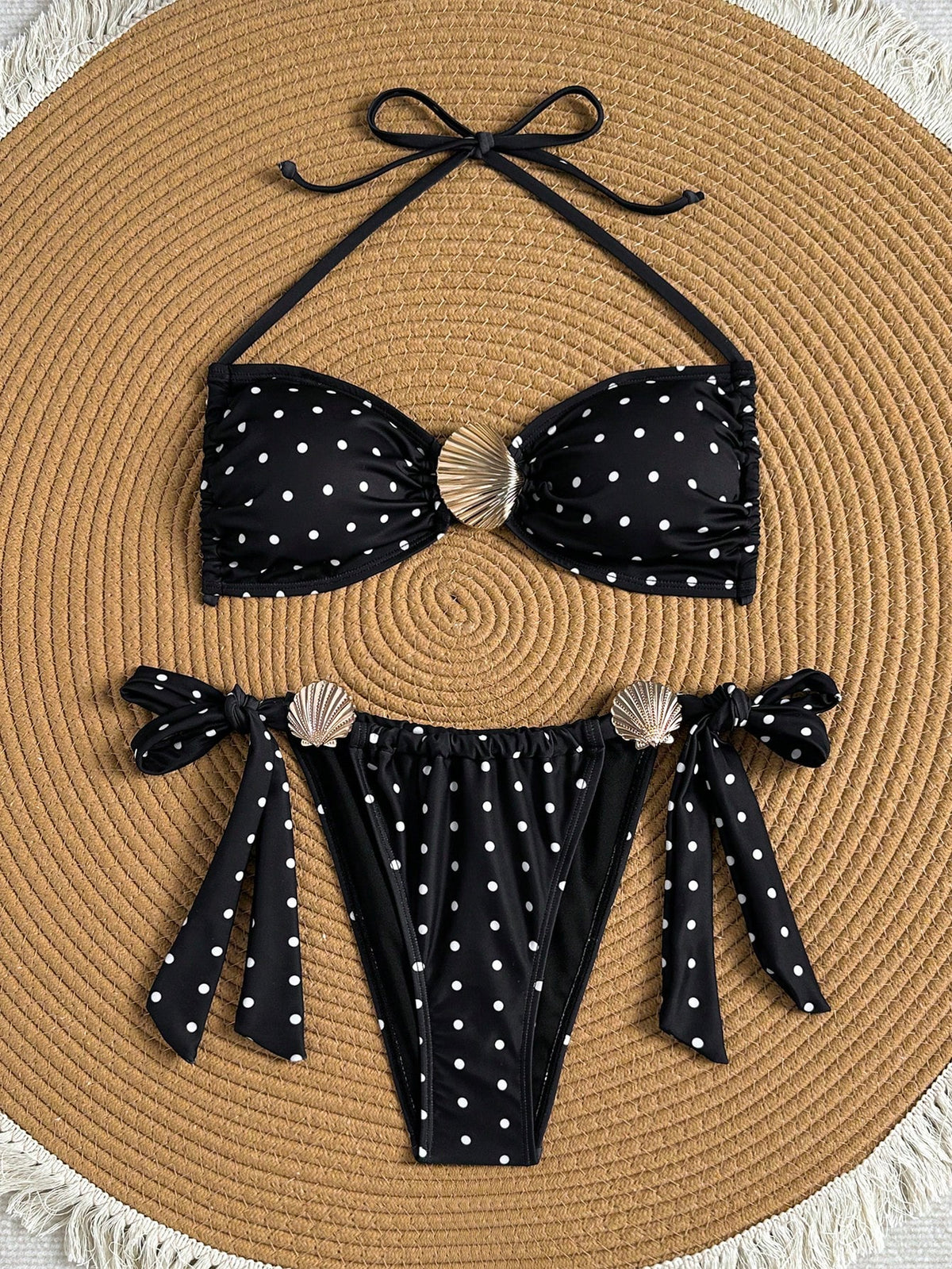 Women's 2pcs Polka Dot Halter Bikini Set, Sexy Beach Vacation Hot Spring Swimwear