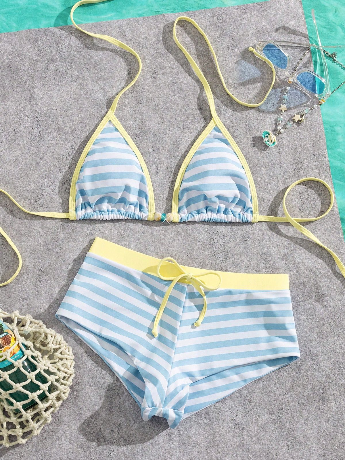 Women's Bikini Swimsuit, Vintage Yellow Polka Dot Print Retro Swimsuit Set, Suitable For Outings, Y2K Style, Streetwear, Vacation, Summer Beach/Back To School