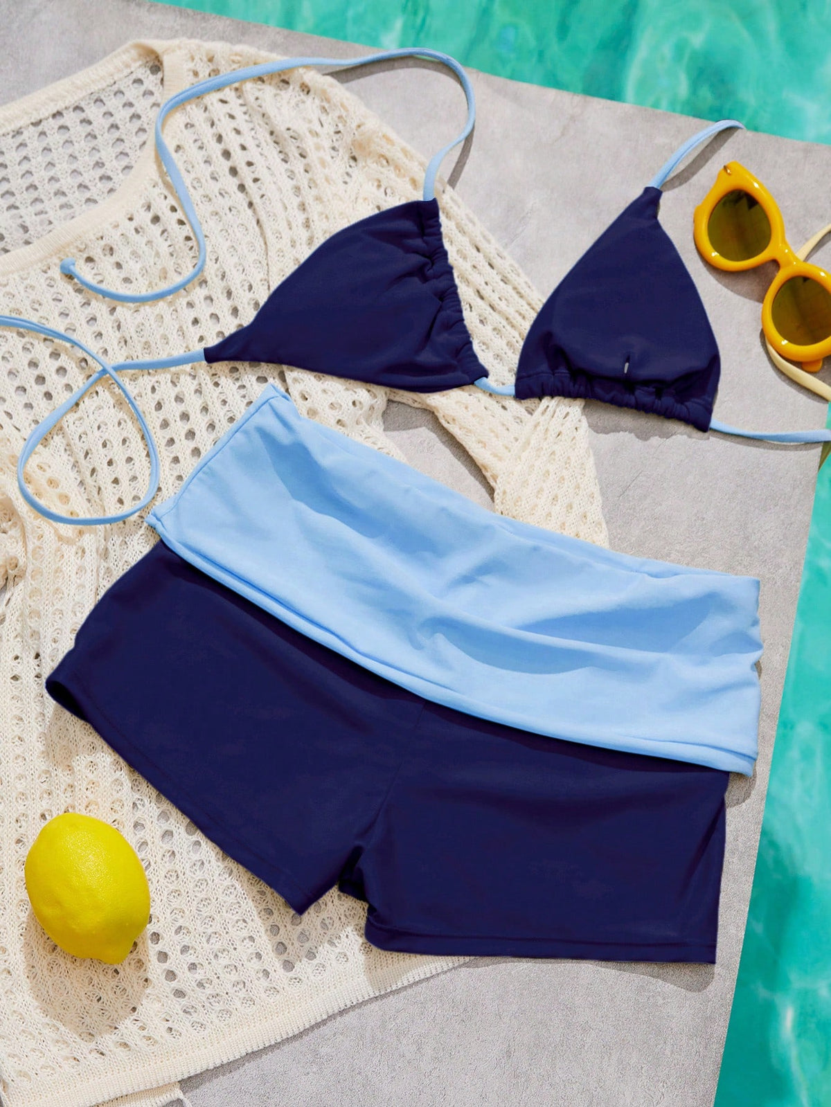 Women's Bikini Swimsuit, Vintage Navy Blue Bikini Pilates Set Beachwear/Fitness Swim Bottoms Outwear/Casual/Y2k/Street Style/Vacation Summer Set