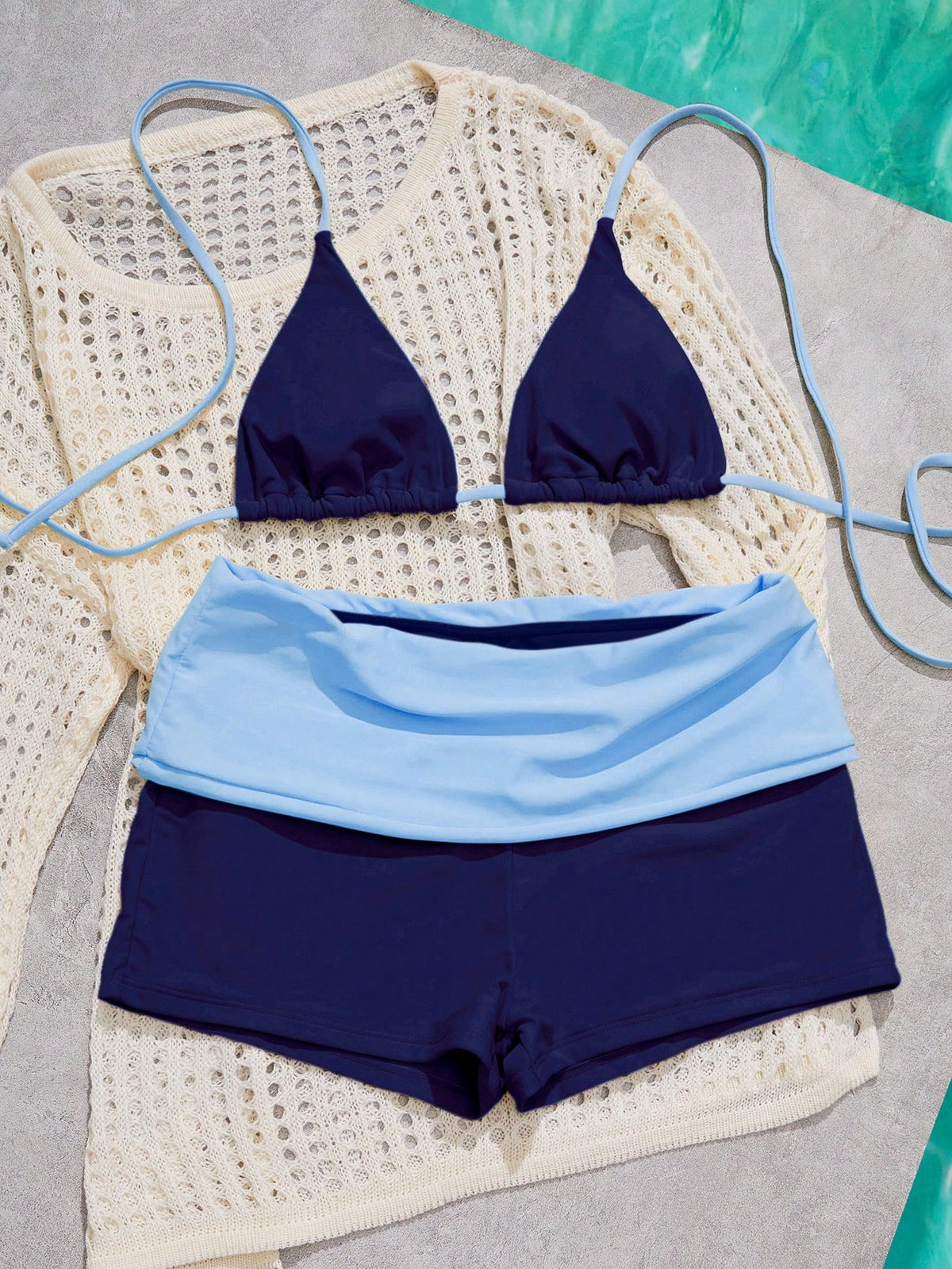 Women's Bikini Swimsuit, Vintage Navy Blue Bikini Pilates Set Beachwear/Fitness Swim Bottoms Outwear/Casual/Y2k/Street Style/Vacation Summer Set