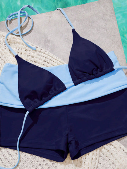Women's Bikini Swimsuit, Vintage Navy Blue Bikini Pilates Set Beachwear/Fitness Swim Bottoms Outwear/Casual/Y2k/Street Style/Vacation Summer Set