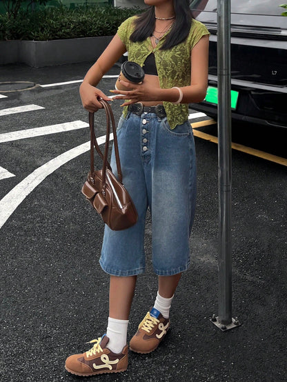 Women's Casual Elegant Vacation Solid Color Sexy Style Green Hollow Lace Semi-Transparent Button Knit Cardigan Top, Summer Beach
