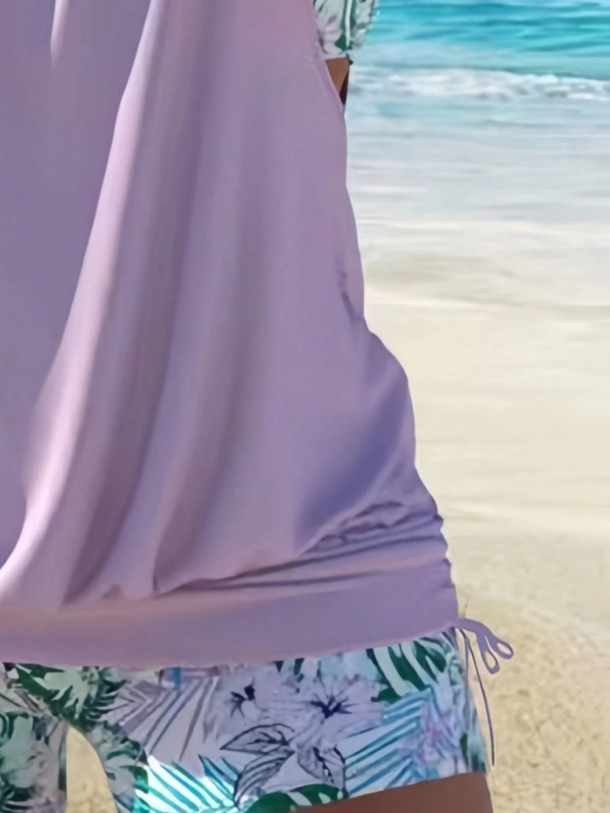 Women's Casual Light Purple Drawstring Camisole Tank Top Set, Sexy Backless Square Neck Swimwear Vacation Beach Summer