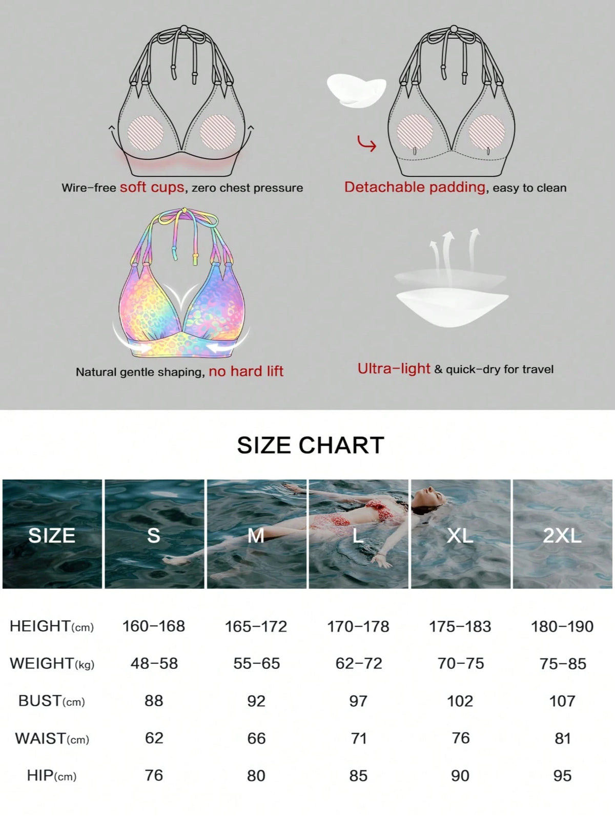 Women's Casual Sexy High Elasticity Halter Neck Bikini Set, Rainbow Leopard Print, Suitable For Beach, Festival, Summer Vacation, Travel Outfits, New Arrival