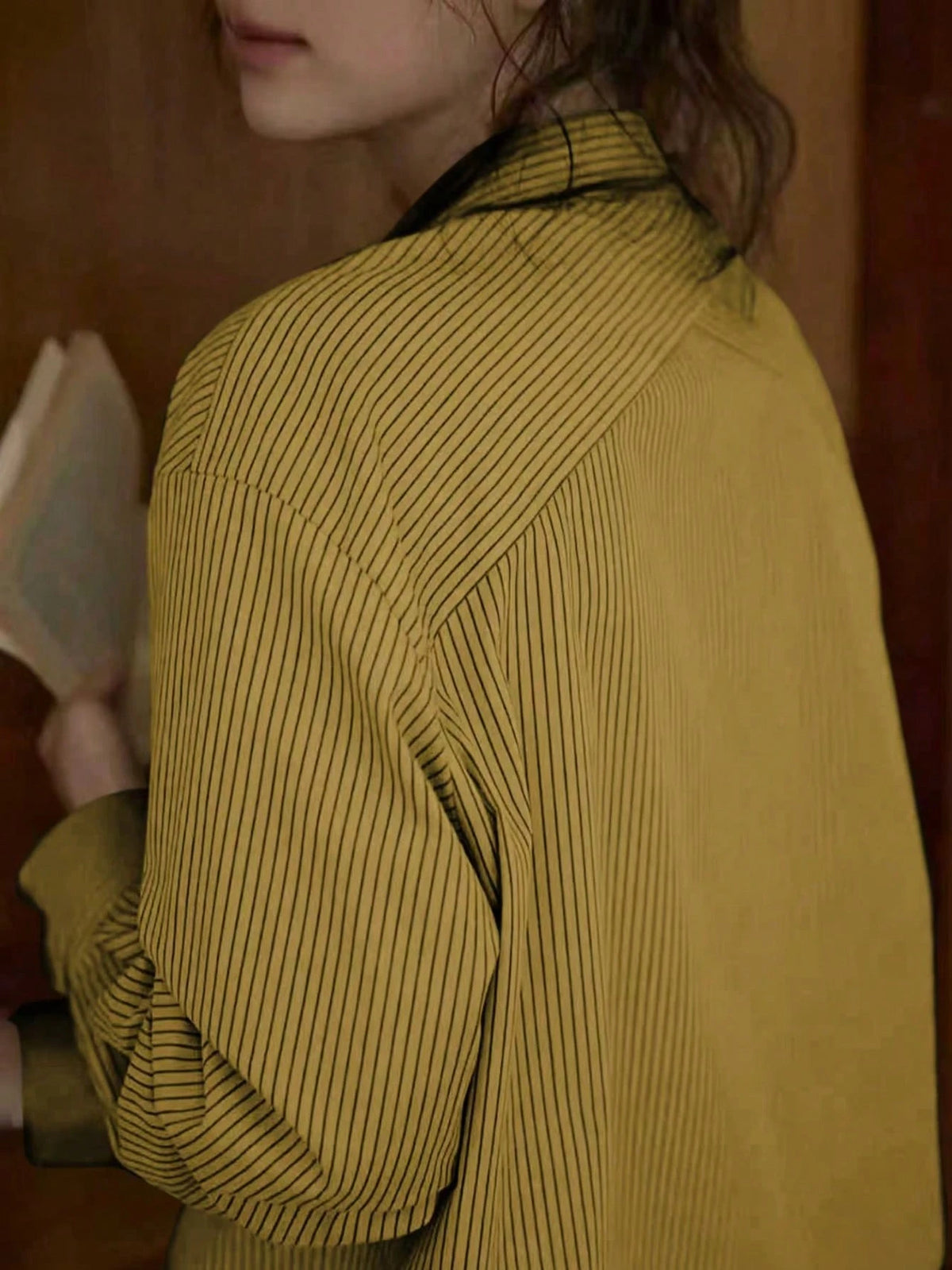Women's Casual Striped Print Patchwork Pocket Long Sleeve Shirt, Suitable For Daily Commute And Workplace, Spring/Autumn