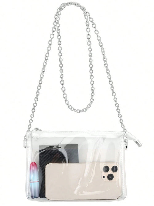 Women's Clear Crossbody Bag Stadium Approved PVC Purse Zipper Transparent Shoulder Bag For Outdoor Activities, Concerts & Sports Events