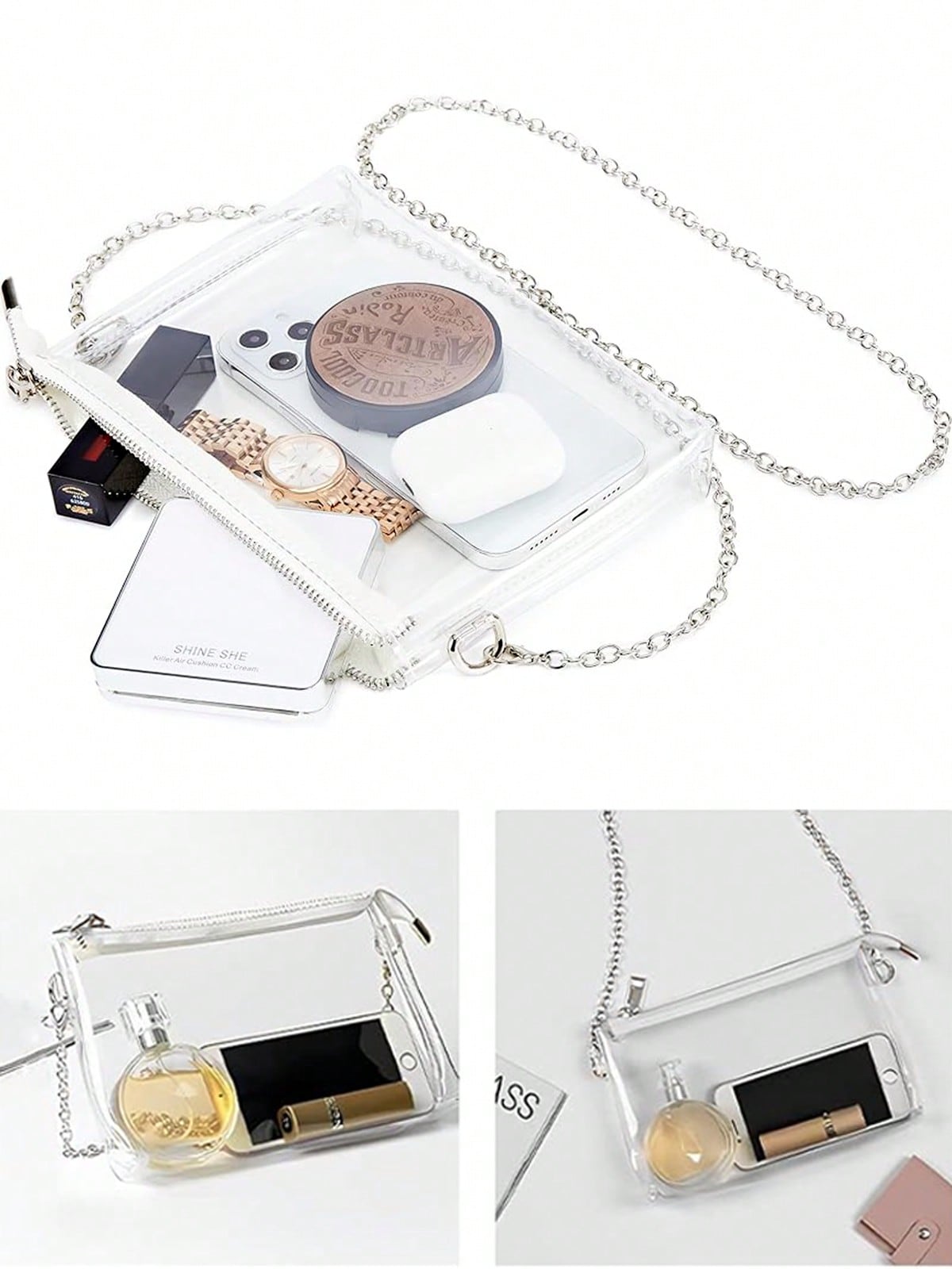 Women's Clear Crossbody Bag Stadium Approved PVC Purse Zipper Transparent Shoulder Bag For Outdoor Activities, Concerts & Sports Events
