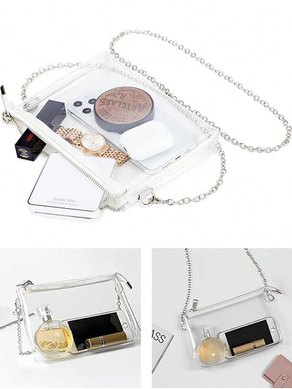 Women's Clear Crossbody Bag Stadium Approved PVC Purse Zipper Transparent Shoulder Bag For Outdoor Activities, Concerts & Sports Events