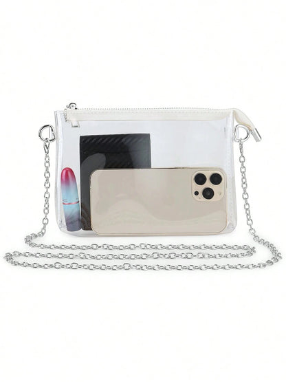 Women's Clear Crossbody Bag Stadium Approved PVC Purse Zipper Transparent Shoulder Bag For Outdoor Activities, Concerts & Sports Events