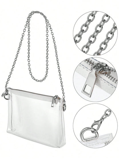 Women's Clear Crossbody Bag Stadium Approved PVC Purse Zipper Transparent Shoulder Bag For Outdoor Activities, Concerts & Sports Events
