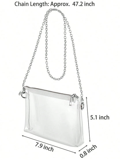 Women's Clear Crossbody Bag Stadium Approved PVC Purse Zipper Transparent Shoulder Bag For Outdoor Activities, Concerts & Sports Events