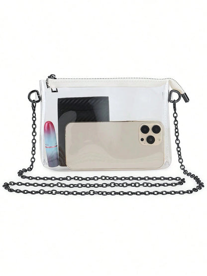 Women's Clear Crossbody Bag Stadium Approved PVC Purse Zipper Transparent Shoulder Bag For Outdoor Activities, Concerts & Sports Events