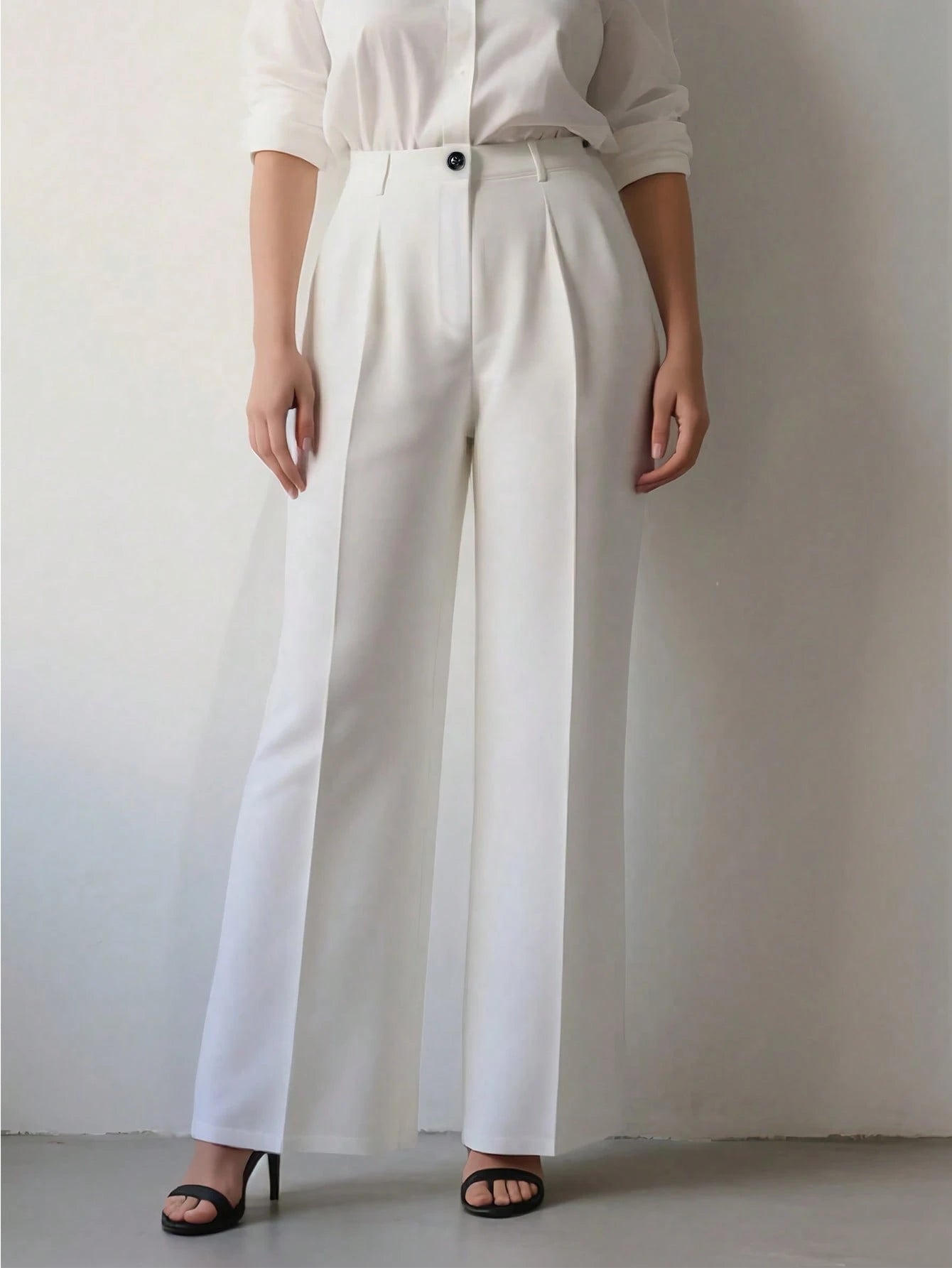 Women's Elegant High Waist Pleated Wide Leg Trousers Casual Office Commuting Drapey Suit Pants With Pockets White, Work To Weekend Fall