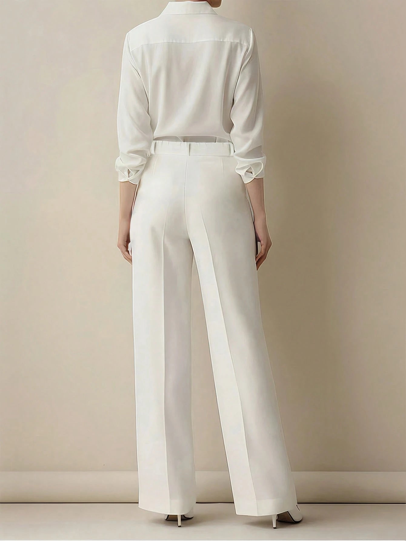 Women's Elegant High Waist Pleated Wide Leg Trousers Casual Office Commuting Drapey Suit Pants With Pockets White, Work To Weekend Fall