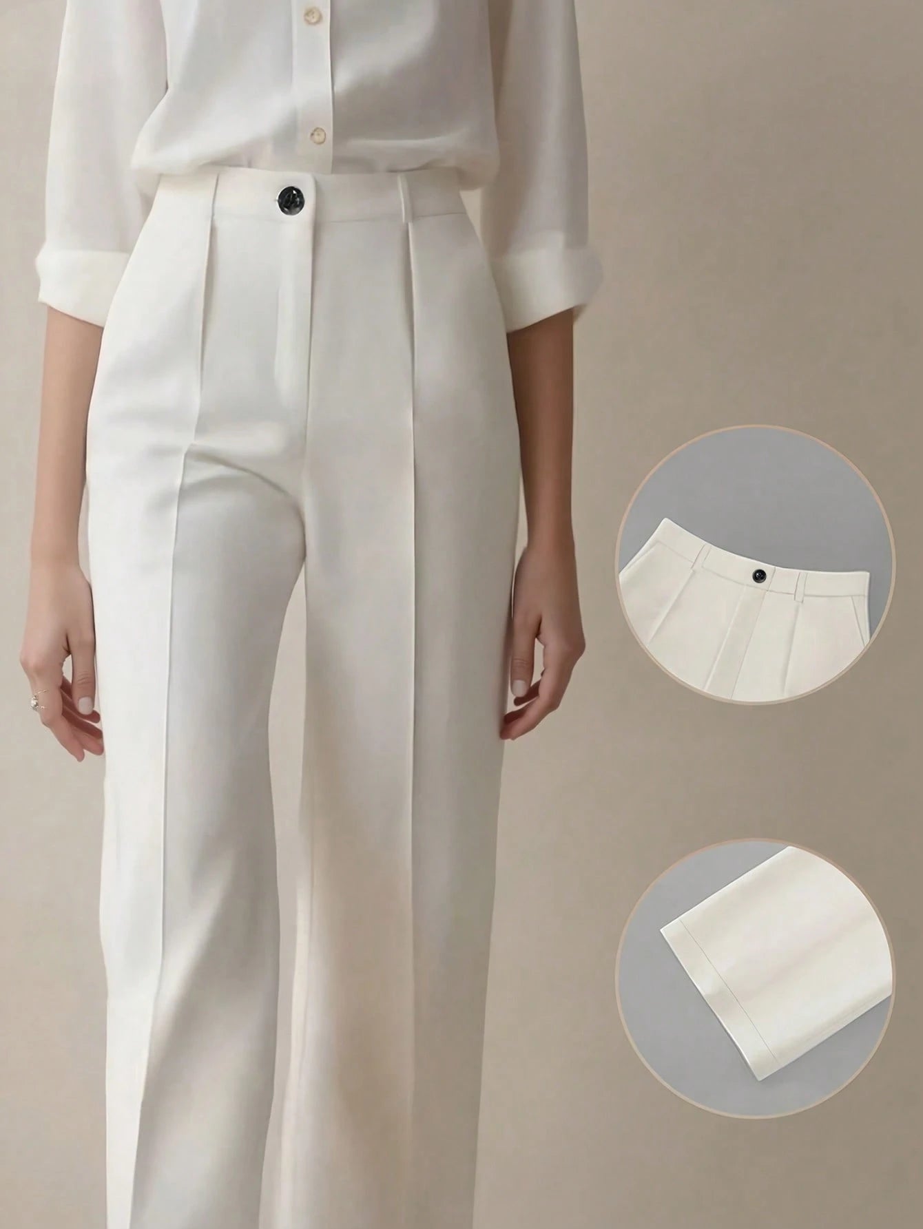 Women's Elegant High Waist Pleated Wide Leg Trousers Casual Office Commuting Drapey Suit Pants With Pockets White, Work To Weekend Fall
