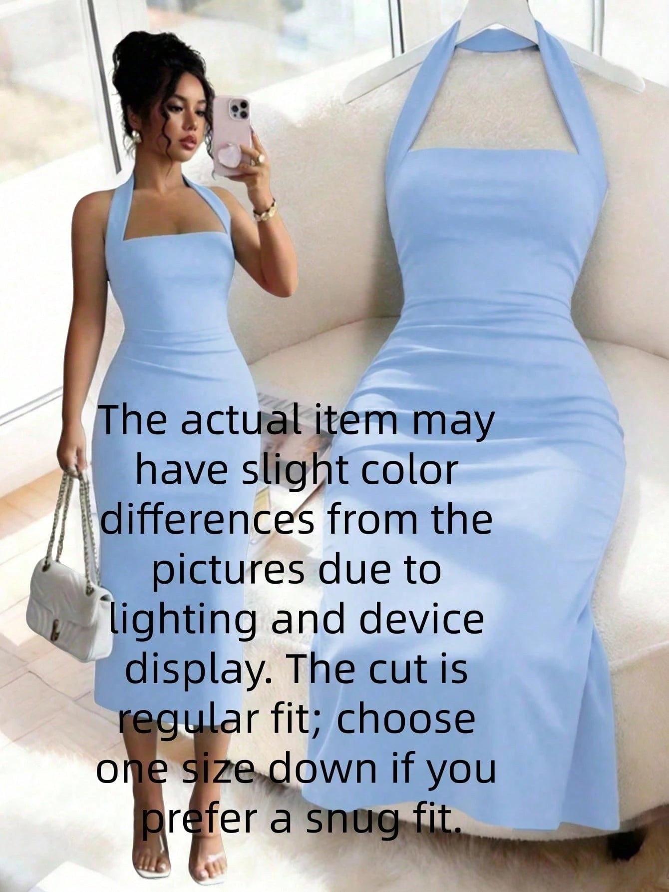 Women's Elegant Solid Color Mid-Length Dress, Suitable For Vacation, Daily Gathering, Dating And Other Occasions Summer