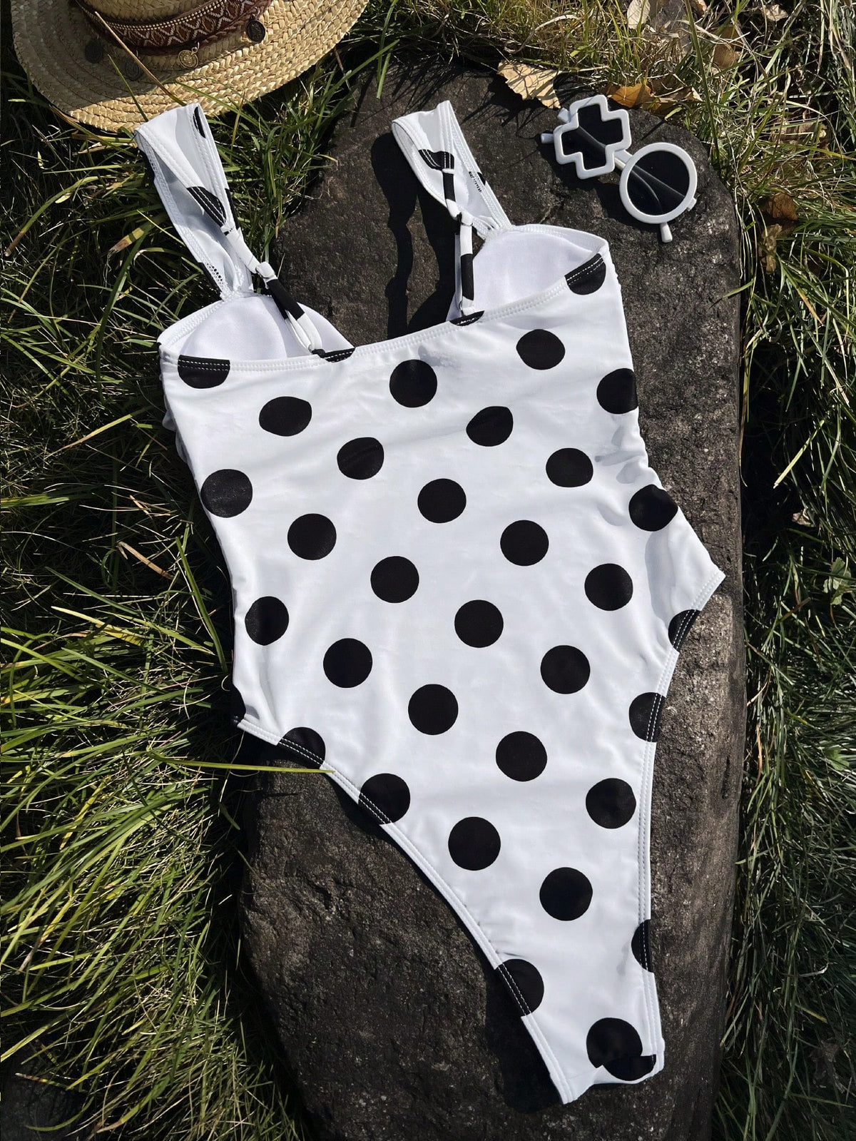 Women's Elegant Vintage Polka Dot One-Piece Summer Swimsuit, Suitable For Beach Vacation, Seaside Activities And Fashionable Holiday Outfits