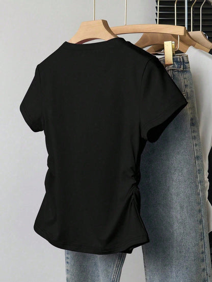 Women's Fitted T-Shirt With English Letter Print, Slimming & Elegant Style, European & American