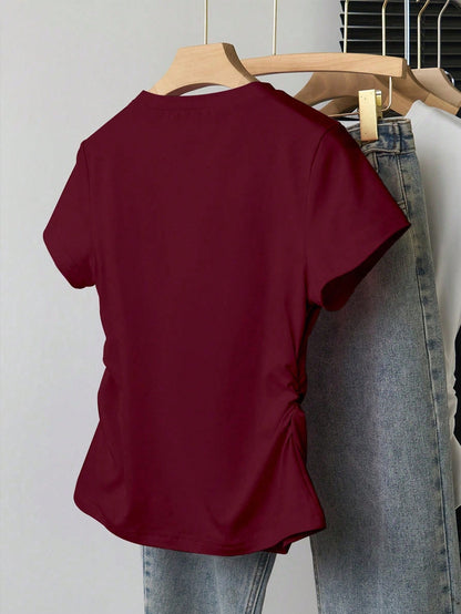 Women's Fitted T-Shirt With English Letter Print, Slimming & Elegant Style, European & American