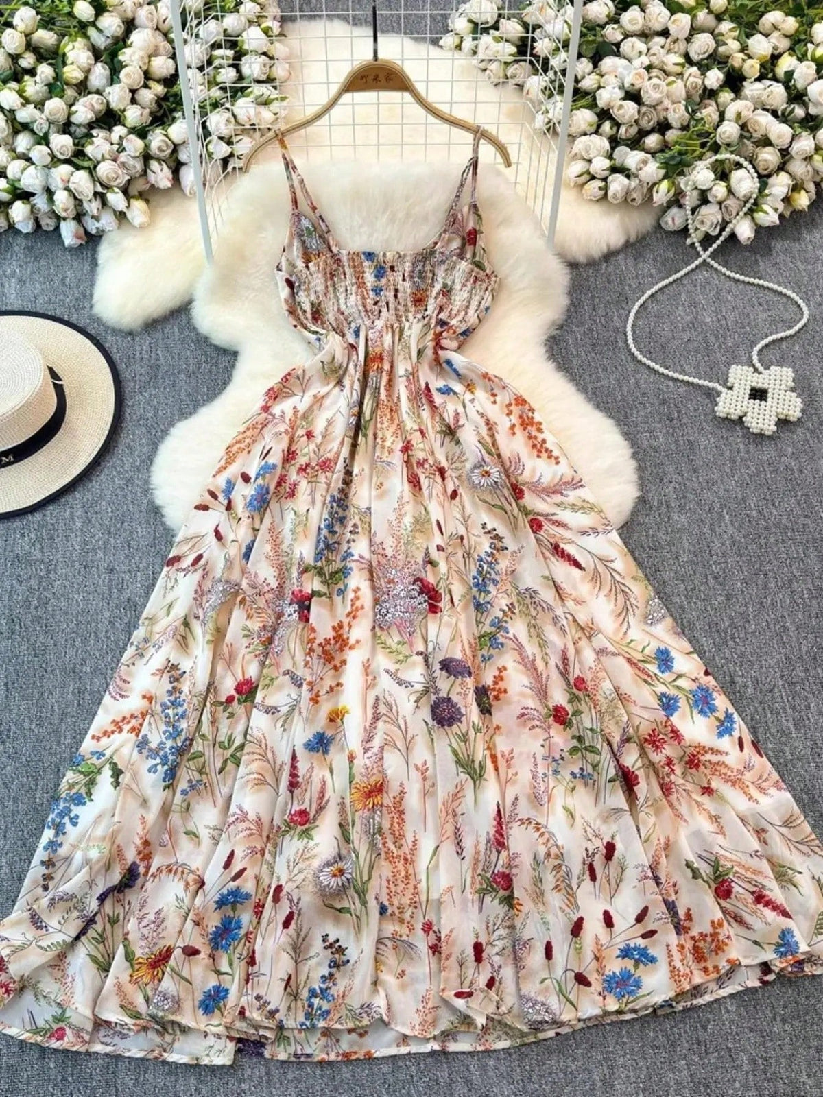 Women's Floral Print Lightweight Cami Dress, Boho Flowy Dress, Boho Bohemian Fashion Vibe Casual A Line Dress For Beach Holiday Vacation, Ladies