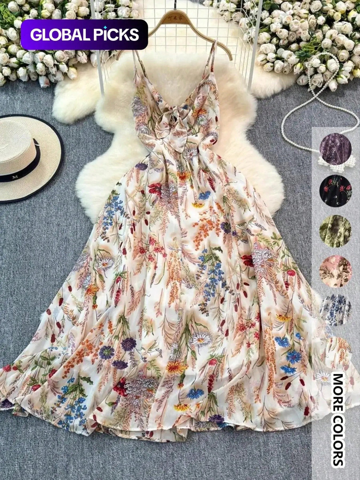 Women's Floral Print Lightweight Cami Dress, Boho Flowy Dress, Boho Bohemian Fashion Vibe Casual A Line Dress For Beach Holiday Vacation, Ladies