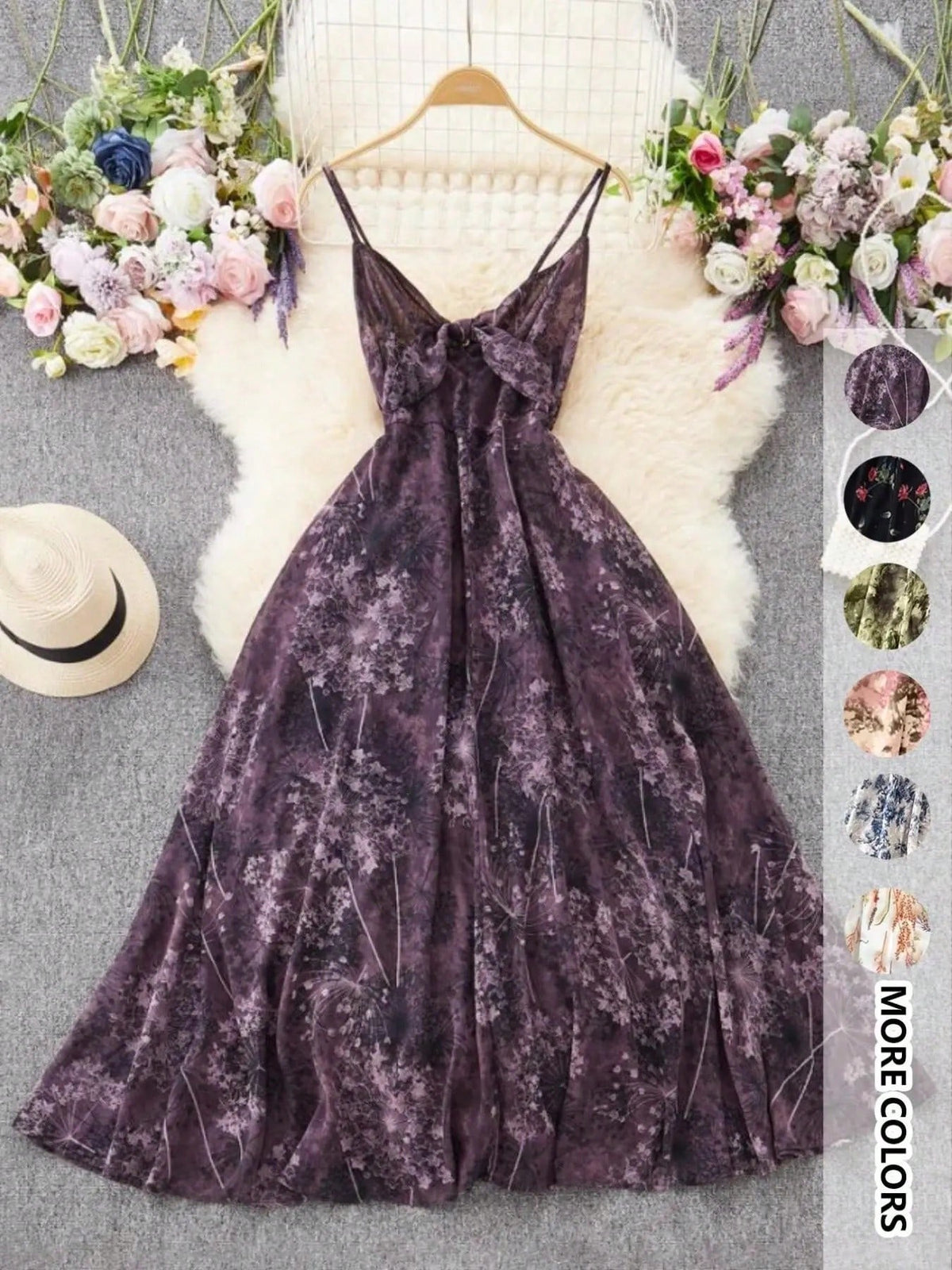 Women's Floral Print Lightweight Cami Dress, Boho Flowy Dress, Boho Bohemian Fashion Vibe Casual A Line Dress For Beach Holiday Vacation, Ladies