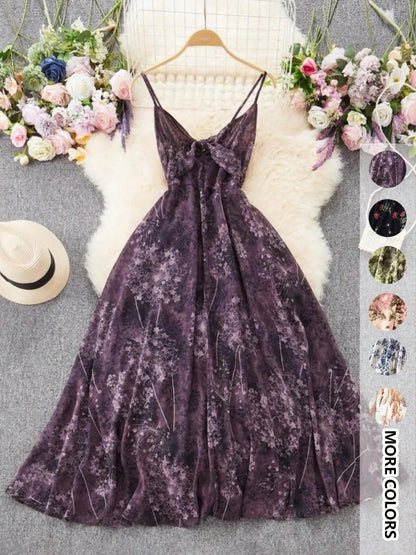 Women's Floral Print Lightweight Cami Dress, Boho Flowy Dress, Boho Bohemian Fashion Vibe Casual A Line Dress For Beach Holiday Vacation, Ladies