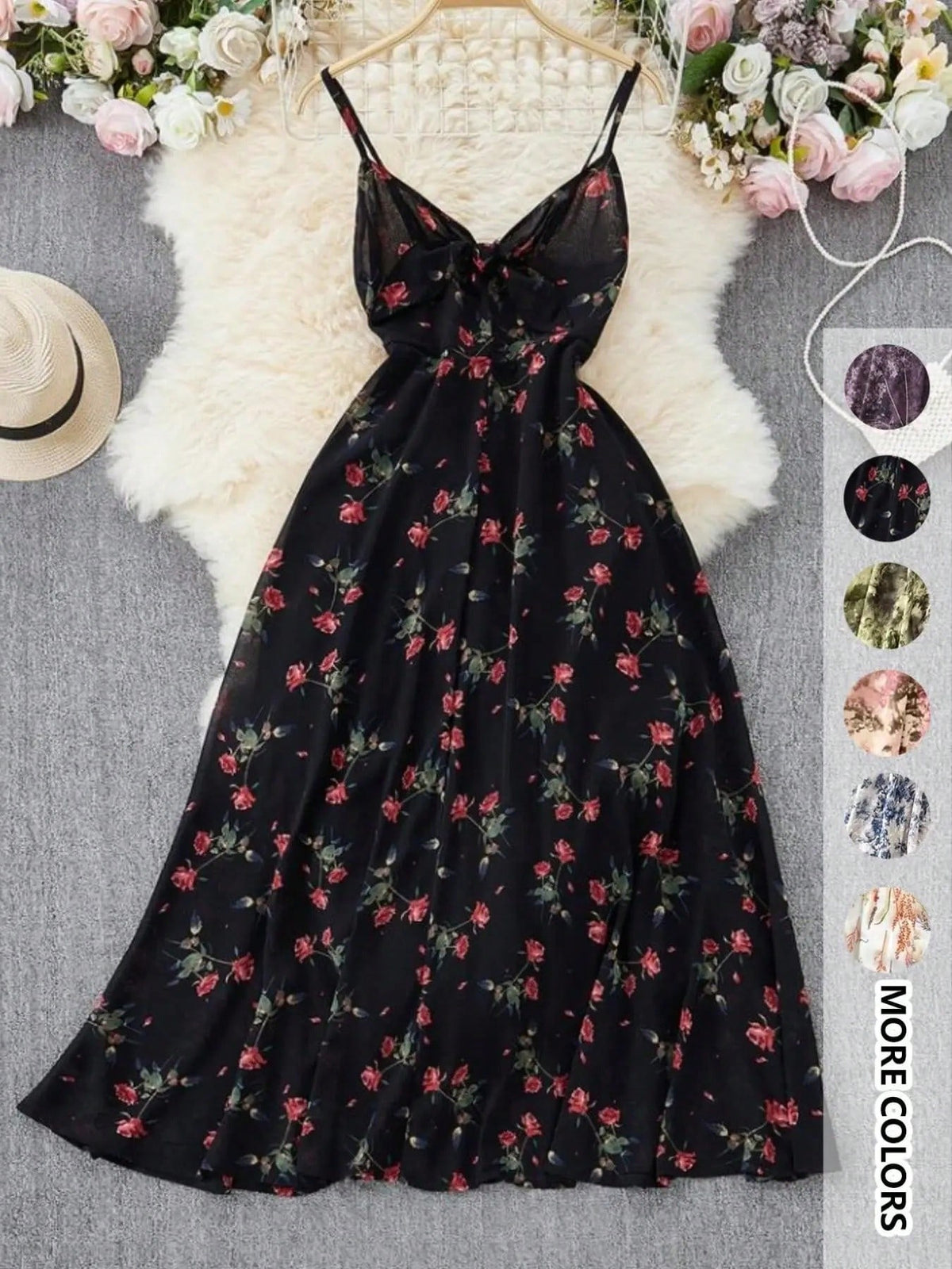 Women's Floral Print Lightweight Cami Dress, Boho Flowy Dress, Boho Bohemian Fashion Vibe Casual A Line Dress For Beach Holiday Vacation, Ladies