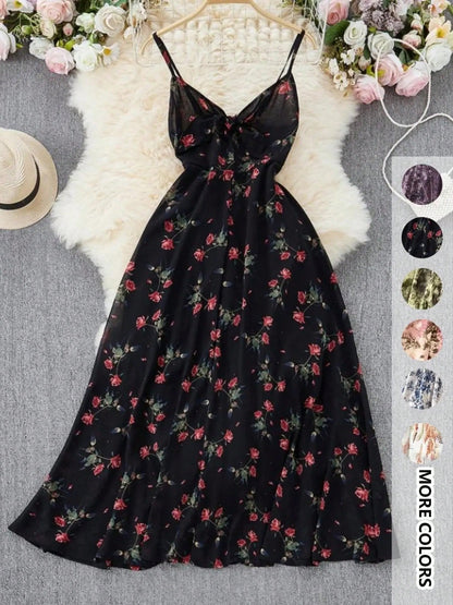 Women's Floral Print Lightweight Cami Dress, Boho Flowy Dress, Boho Bohemian Fashion Vibe Casual A Line Dress For Beach Holiday Vacation, Ladies