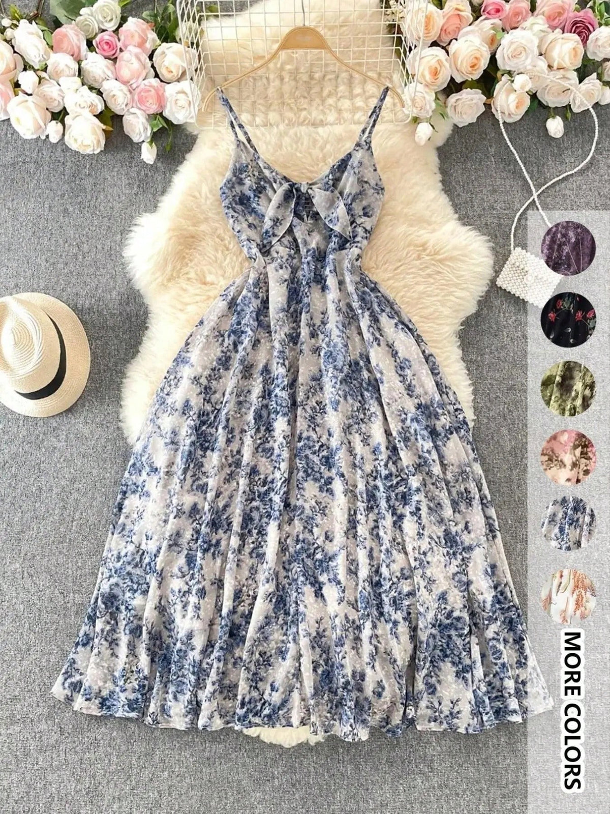 Women's Floral Print Lightweight Cami Dress, Boho Flowy Dress, Boho Bohemian Fashion Vibe Casual A Line Dress For Beach Holiday Vacation, Ladies