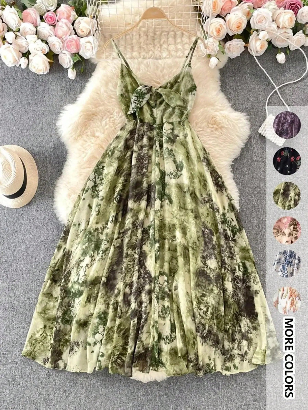 Women's Floral Print Lightweight Cami Dress, Boho Flowy Dress, Boho Bohemian Fashion Vibe Casual A Line Dress For Beach Holiday Vacation, Ladies