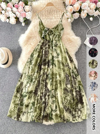 Women's Floral Print Lightweight Cami Dress, Boho Flowy Dress, Boho Bohemian Fashion Vibe Casual A Line Dress For Beach Holiday Vacation, Ladies