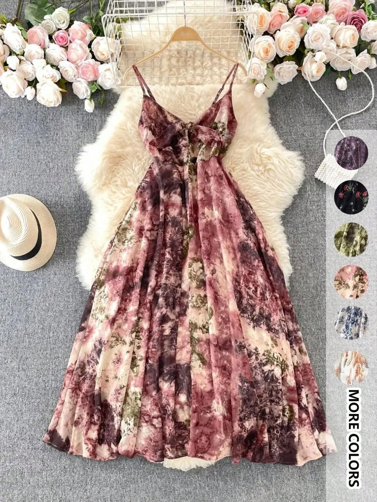 Women's Floral Print Lightweight Cami Dress, Boho Flowy Dress, Boho Bohemian Fashion Vibe Casual A Line Dress For Beach Holiday Vacation, Ladies