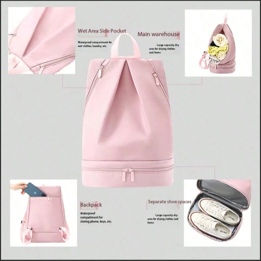 Women's Large Capacity Waterproof Sports Backpack With Dry & Wet Separation For Swimming, Fitness, Yoga And Storage