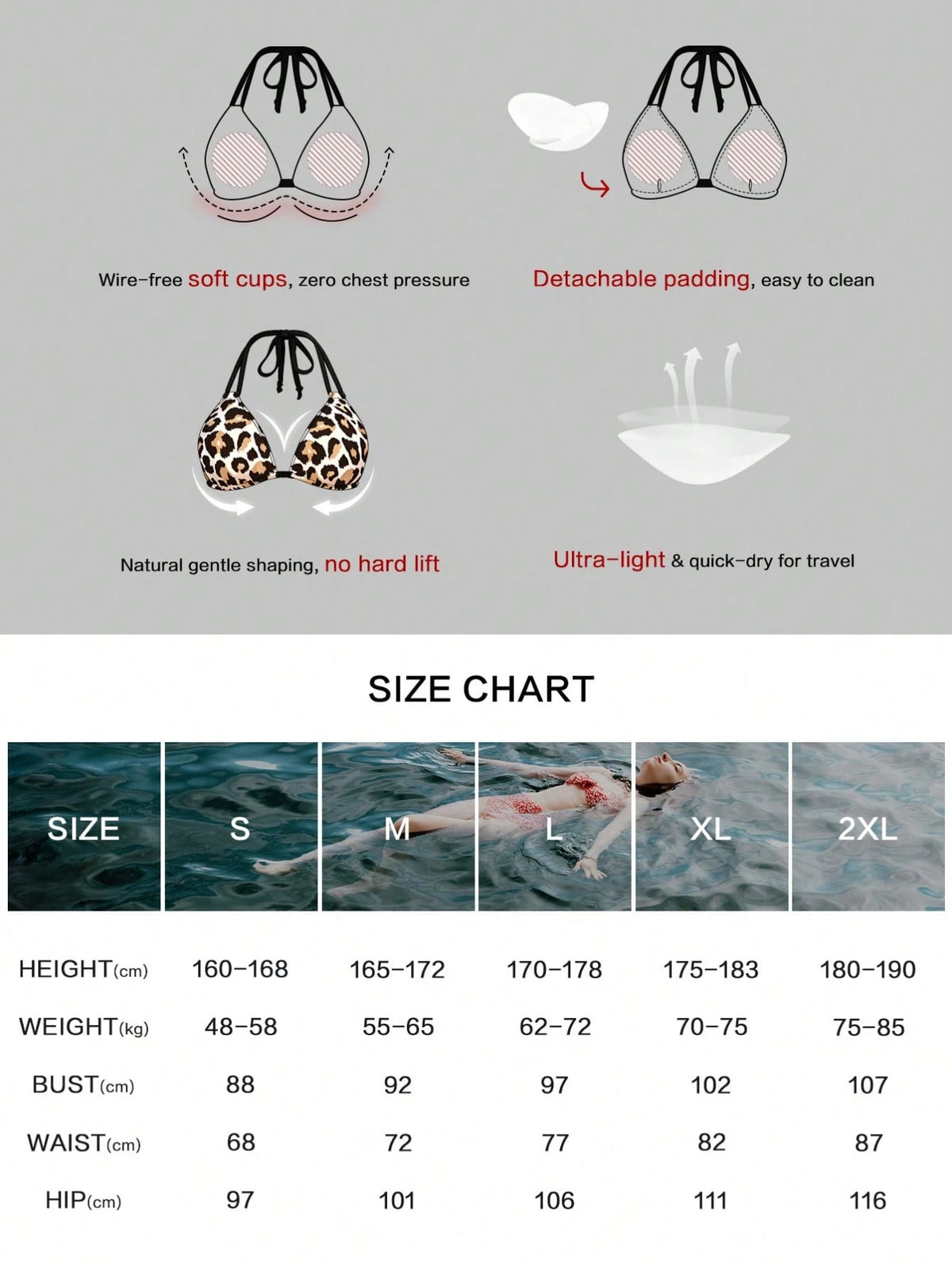 Women's Leopard Print Halter Neck Bikini Top With Side Tie Bikini Set, 2-Piece Swimwear, New Holiday Summer Vacation Travel Sexy Beach