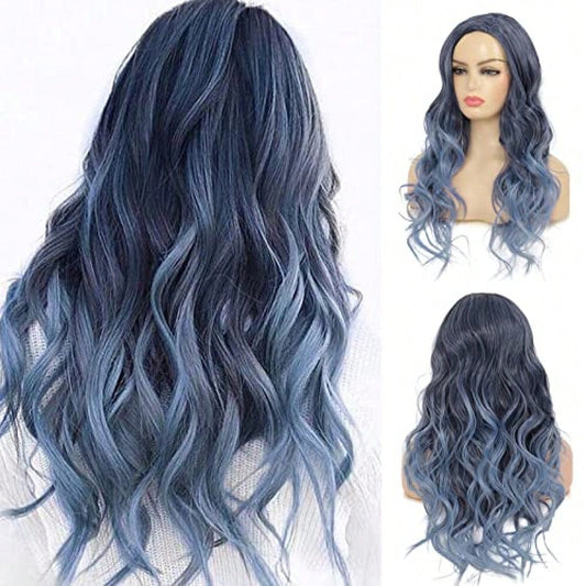 Women's Ombre Purple Wavy Wig 21- Long Curly Synthetic Wig With Wig Cap Daily Halloween Party Cosplay