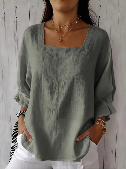 Women's Plus Size Short Sleeve Solid Color Square Neck Drop Shoulder Lotus Ruffle Cuff Summer Blouse