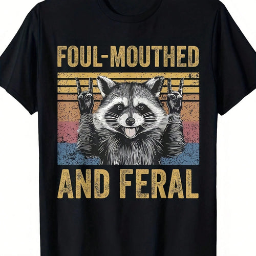 Women'S Plus Size Wild Summer Meme Retro T-Shirt Swearing Wild Raccoon Pattern T-Shirt, Pure Retro Casual Shirt, Crew Neck Short Sleeve Top
