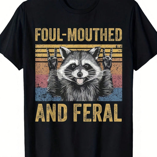 Women'S Plus Size Wild Summer Meme Retro T-Shirt Swearing Wild Raccoon Pattern T-Shirt, Pure Retro Casual Shirt, Crew Neck Short Sleeve Top