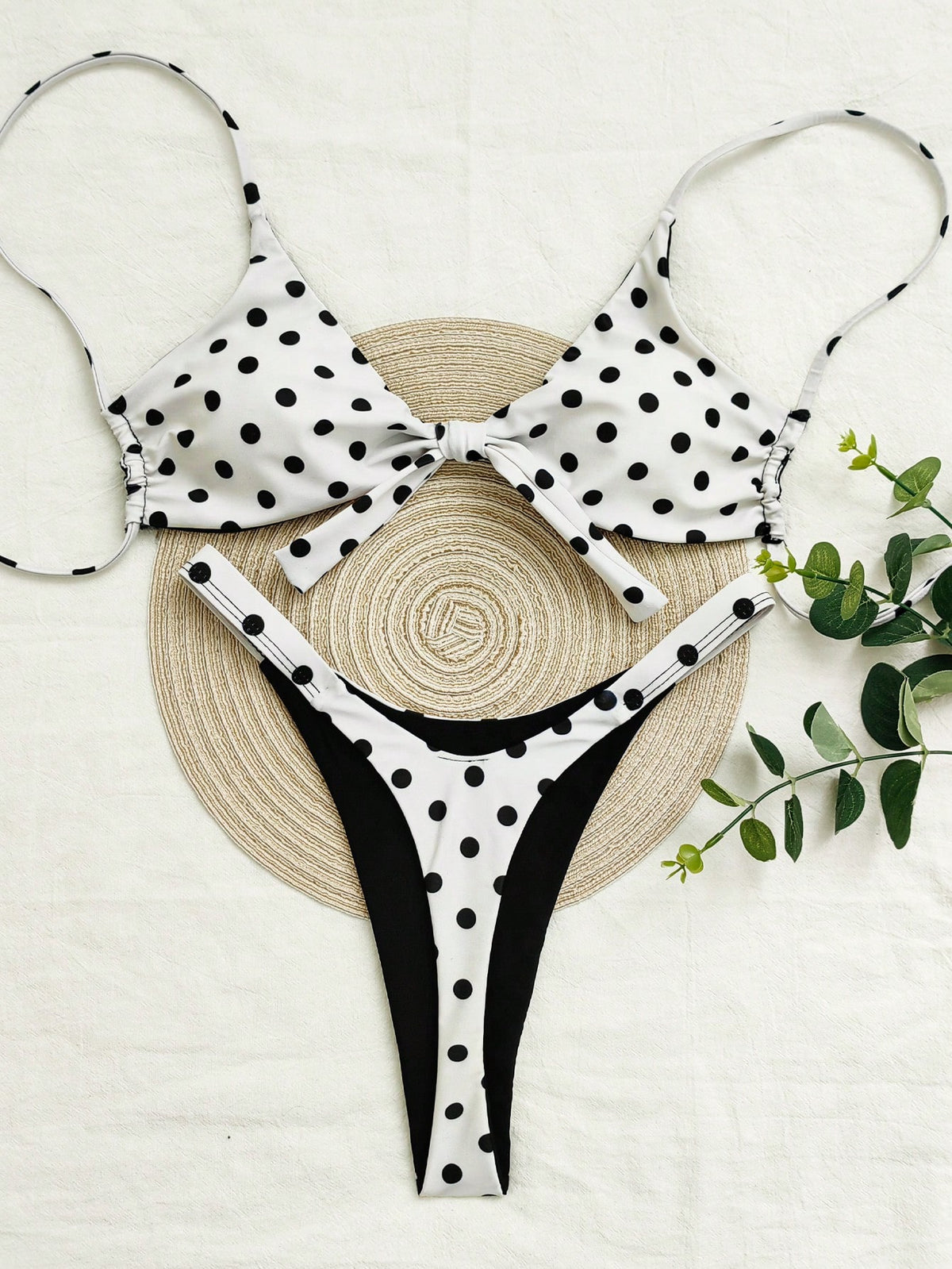 Women's Polka Dot Print Spaghetti Strap Bikini Set, Suitable For Christmas, New Year And Other Important Occasions, Elegant Beach Vacation Swimwear Two Pieces Set For Summer