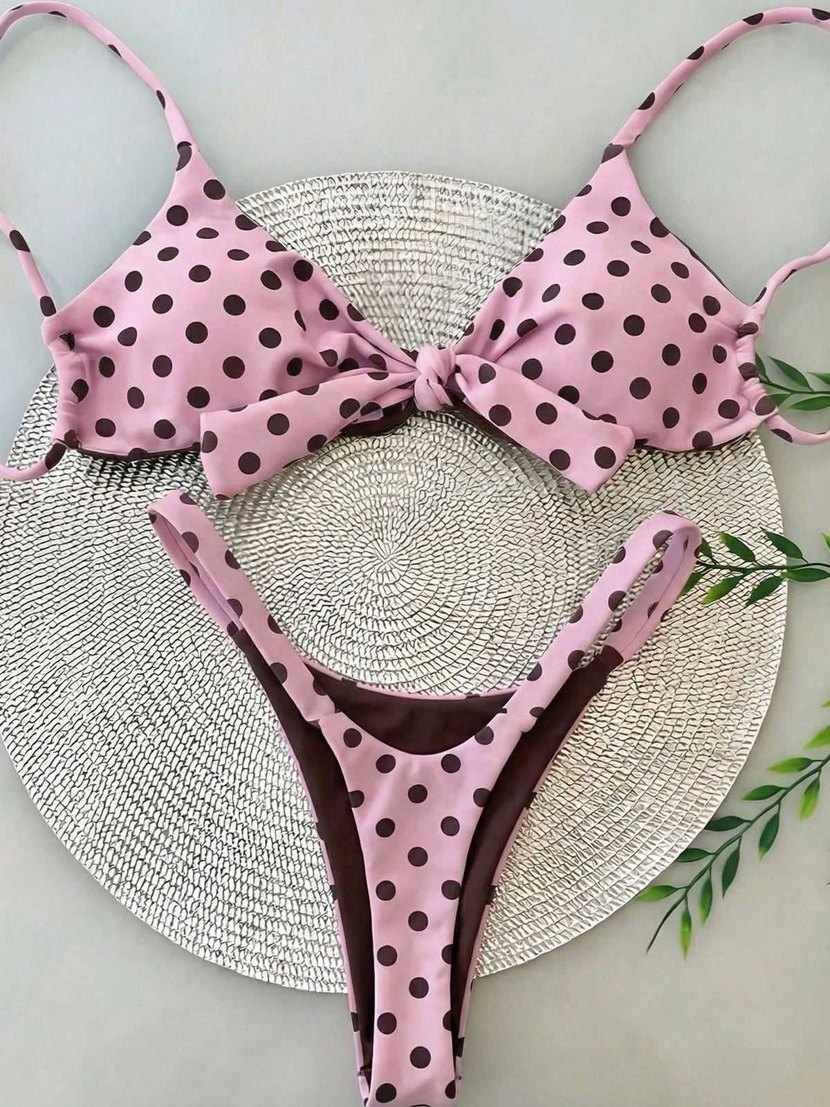 Women's Polka Dot Print Spaghetti Strap Bikini Set, Suitable For Christmas, New Year And Other Important Occasions, Elegant Beach Vacation Swimwear Two Pieces Set For Summer