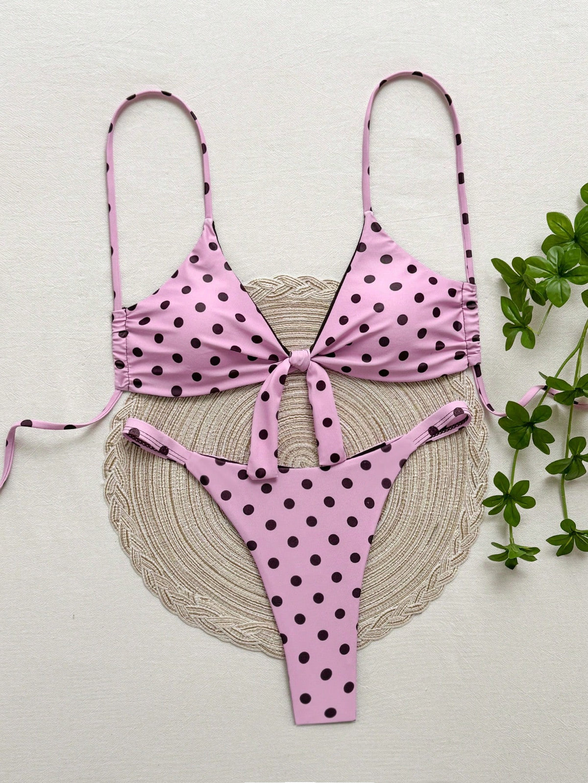 Women's Polka Dot Print Spaghetti Strap Bikini Set, Suitable For Christmas, New Year And Other Important Occasions, Elegant Beach Vacation Swimwear Two Pieces Set For Summer