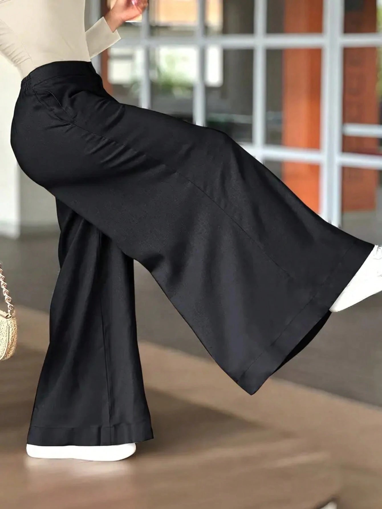 Women's Premium Loose Casual Floor-Length Wide Leg Pants For Autumn Commute Black